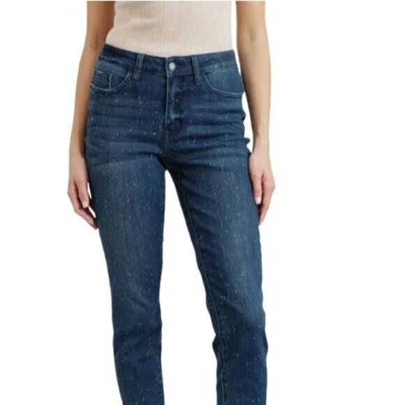 Judy Blue Relax Fit Mid Rise Skinny Jeans Mineral Blue Bleach Splatter Size13/31 - Picture 3 of 10